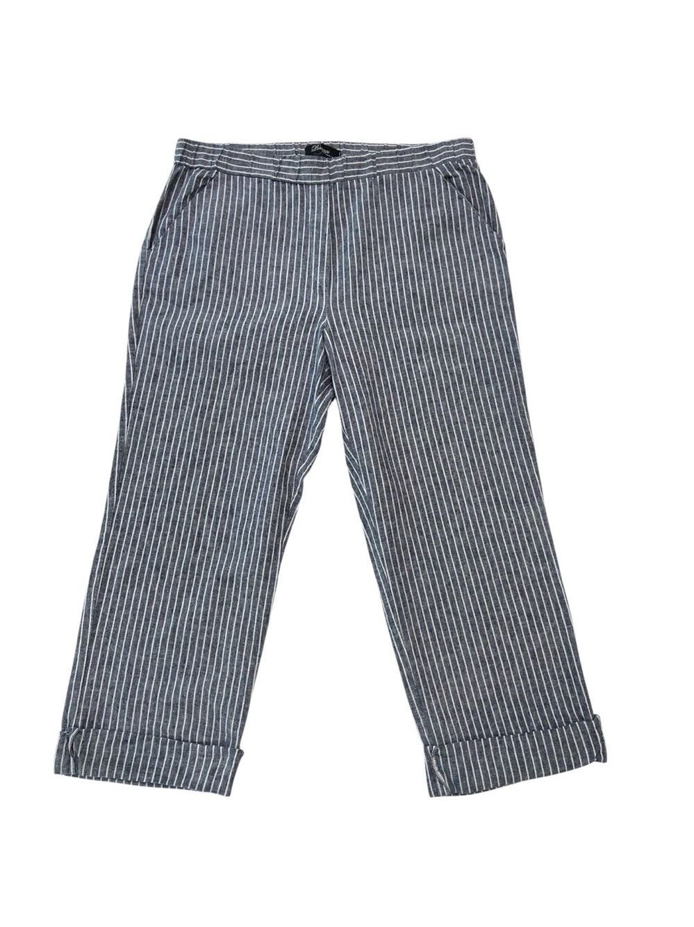 Peruzzi crop trousers Linen & cotton blend white blue pinestripes made in Italy